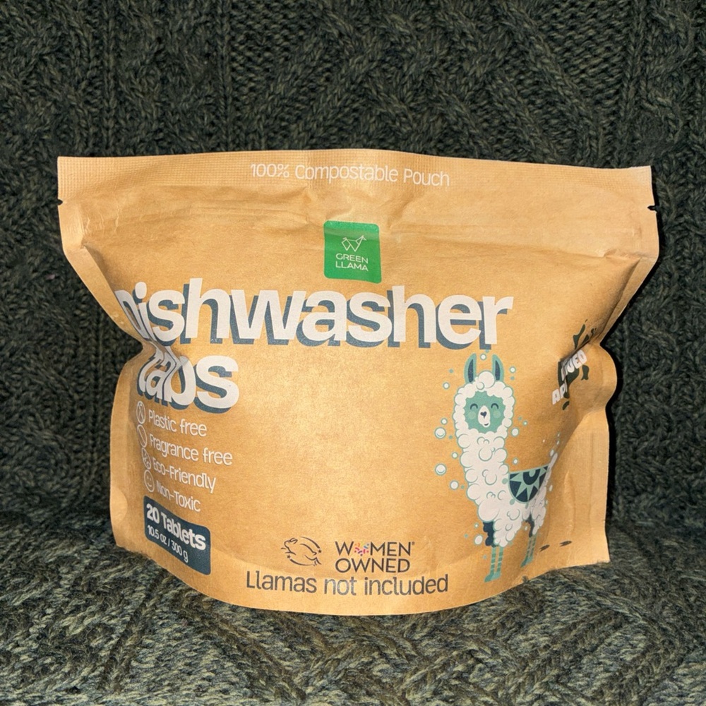 Green Llama Plastic Free, Fragrance Free, Non-Toxic Dishwasher Tabs 20 Count
